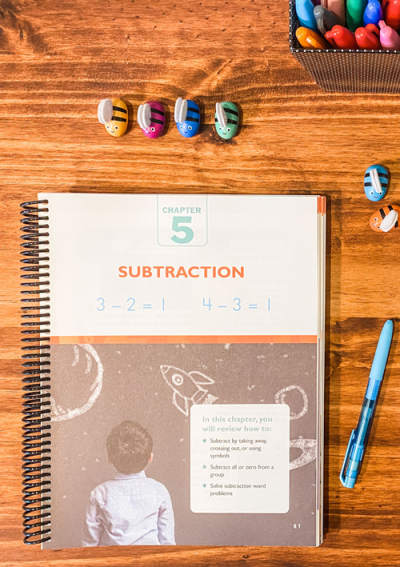 Apologia elementary math curriculum on homeschool desk