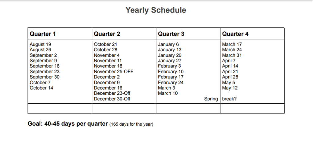 Yearly Homeschool Schedule