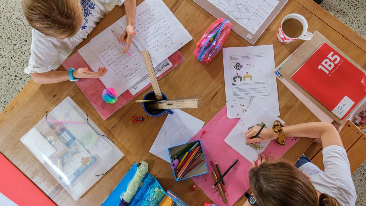 children studying at home